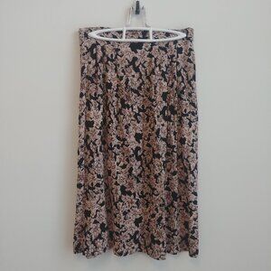 Vintage made in Canada Carroll Reed crinkle rayon black floral midi skirt Small